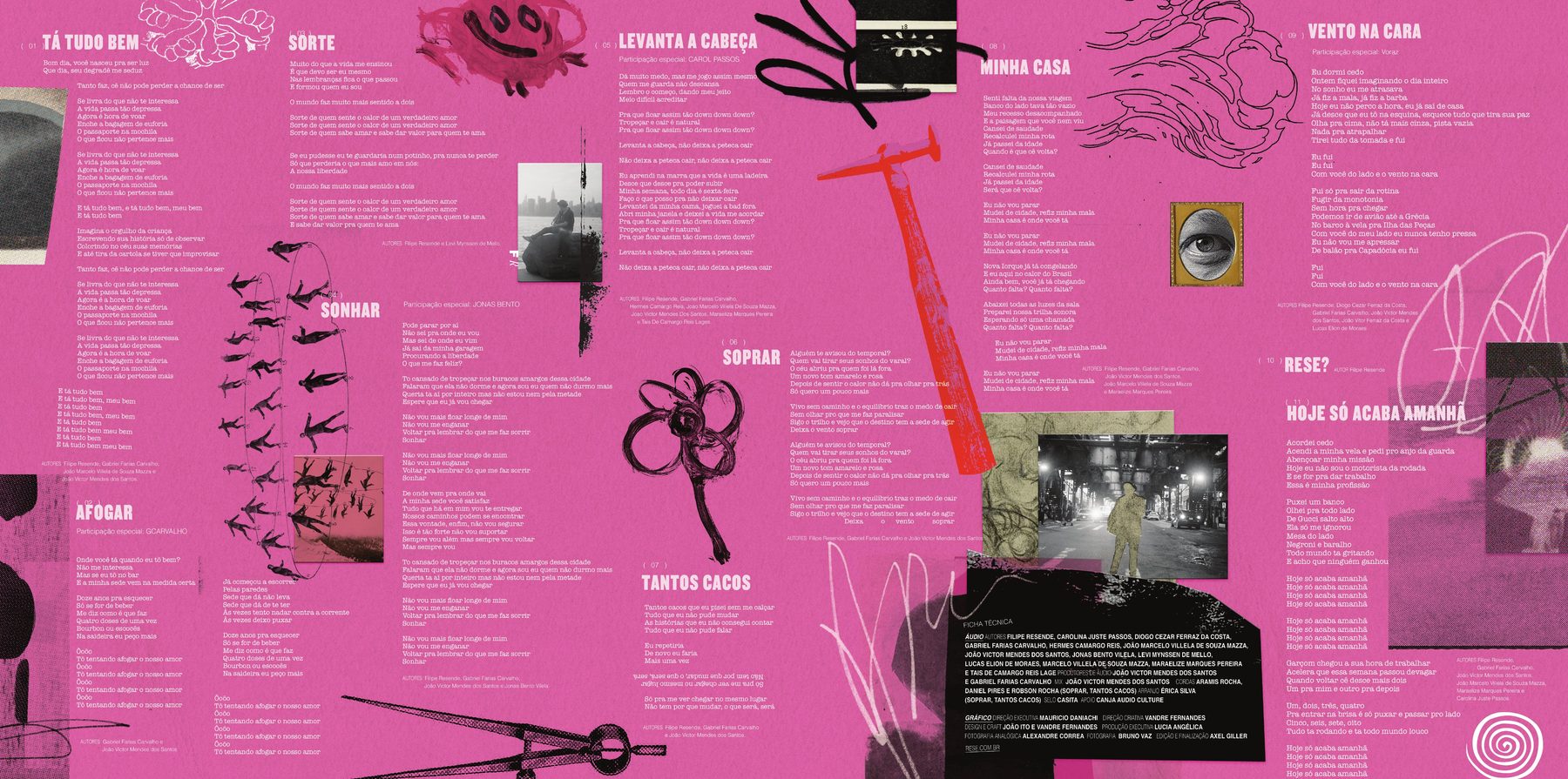 Interior do LP — letras de todas as faixas em rosa neon